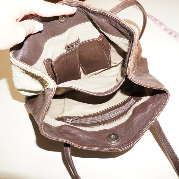 Suede / leather color block front side purse long shoulder straps - Picture 8 of 8